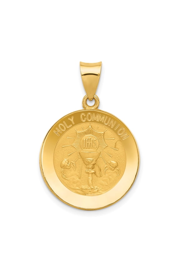 14k Yellow Gold Holy Communion Pendant for Women Catholic Chalice Medal with IHS Symbol and Rays Christian Necklace Religious Jewelry