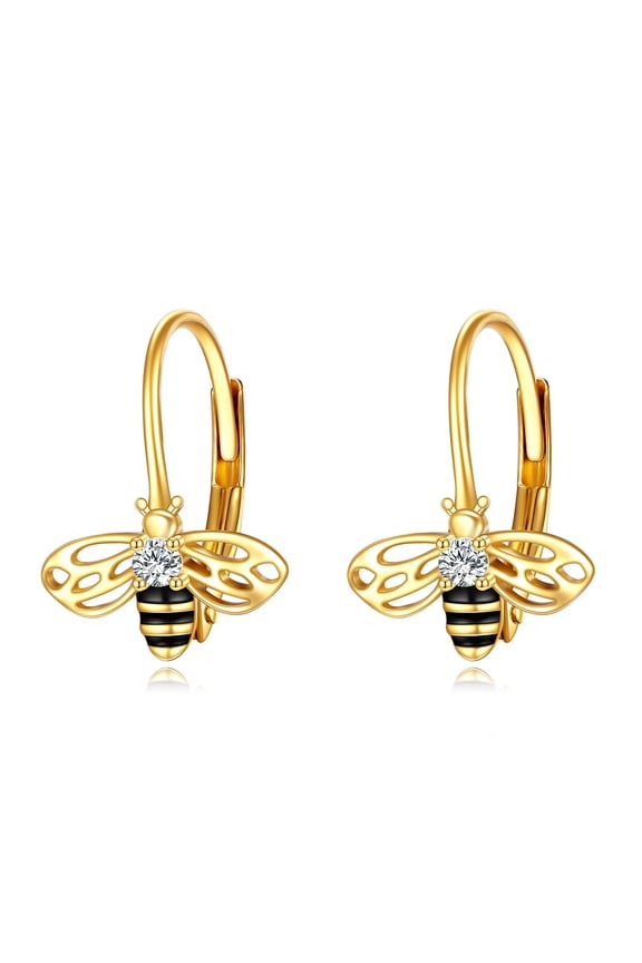 14k Yellow Gold Honey Bee Leverback Earrings for Women, Fine Gold Jewelry Gifts for Her (Bee Leverback)