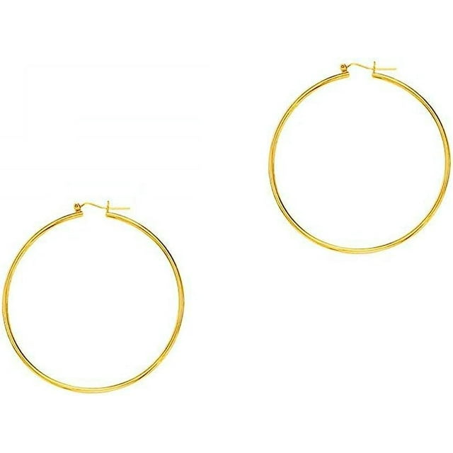 14k Yellow Gold Hoop Earrings -2x30mm, (3/32