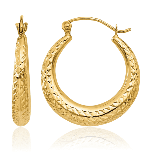 ICE CARATS 14K Yellow Gold Round Medium Shrimp Hoop Earrings - 22mm 7/8 inch - Lightweight, Latch Back, Diamond Cut Women's