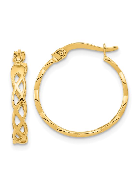 14k Yellow Gold Hoop Earrings for Women with Celtic Twist Design, Interlace Pattern, Symbolic Unity Motif, Classic Style Fine Jewelry for Daily or Spiritual Wear