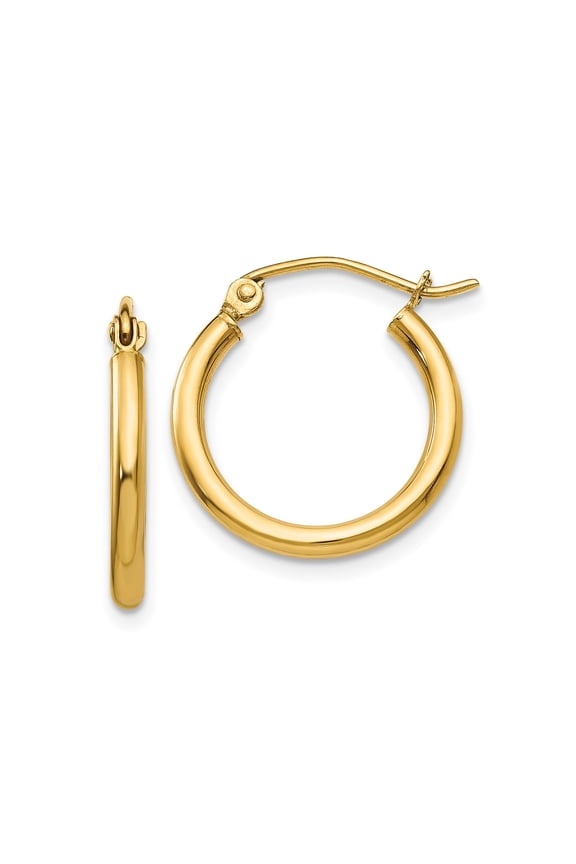 14k Yellow Gold Hoop Earrings for Women, Classic Polished Round Design with Hinged Snap Closure, Lightweight Minimalist Jewelry for Everyday Wear and Layering
