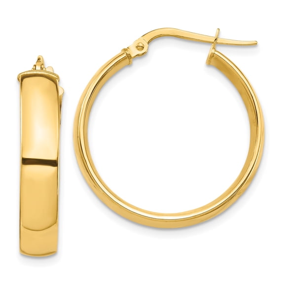 14k Yellow Gold Hoop Earrings for Women, Classic Round Medium Hoops with High Polish Finish, Secure Latch Back, Minimalist Fashion Jewelry for Everyday and Formal Wear