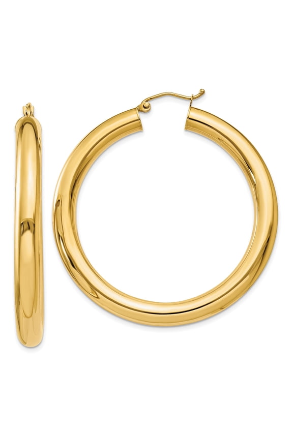 14k Yellow Gold Hoop Earrings for Women, Classic Round Medium Hoops with High-Polish Finish, Smooth Thick Design, Elegant Minimalist Fashion Jewelry for Everyday or Formal Wear