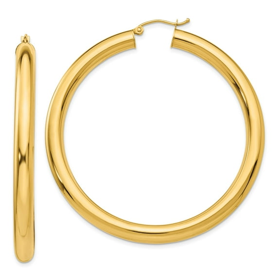14k Yellow Gold Hoop Earrings for Women, Classic Round Tube Design with High Polish Finish, Snap Back Closure, Lightweight Fashion Jewelry for Casual or Formal Wear