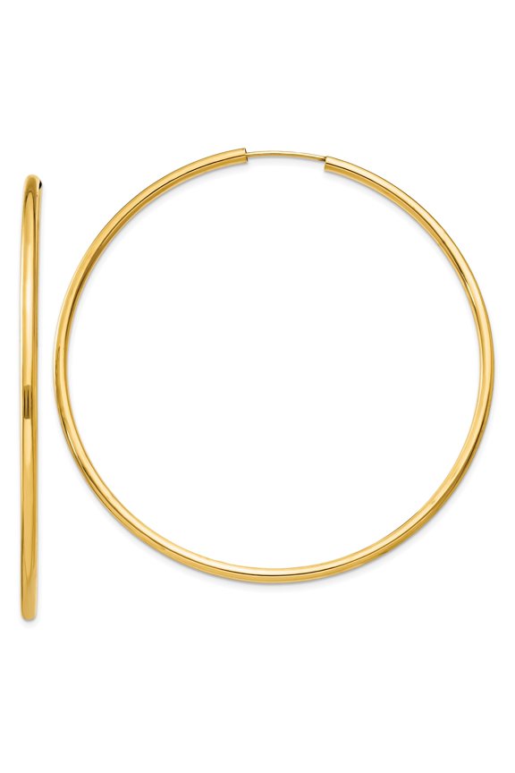 14k Yellow Gold Large Hoop Earrings, 60mm Polished Endless Hoops for Women, Jewelry Stores Network