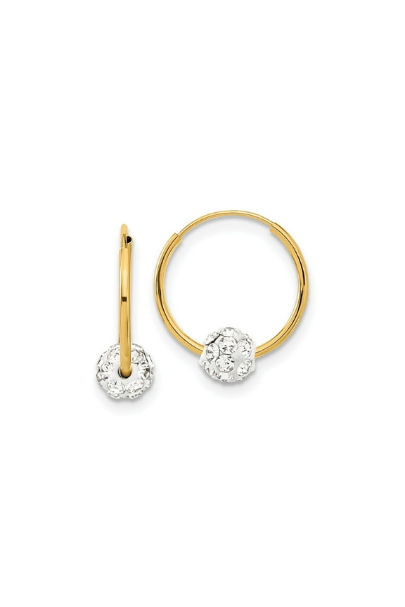 14k Yellow Gold Hoop Earrings for Women with Pav White Crystal Ball Charm, Minimalist Modern Dangle Style, Lightweight Classic Jewelry for Everyday or Special Occasion Wear