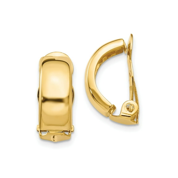14k Yellow Gold Hoop Earrings for Women, Polished Clip-Back Non Pierced Lightweight Design, Classic Minimalist Metal Style for Everyday and Formal Wear
