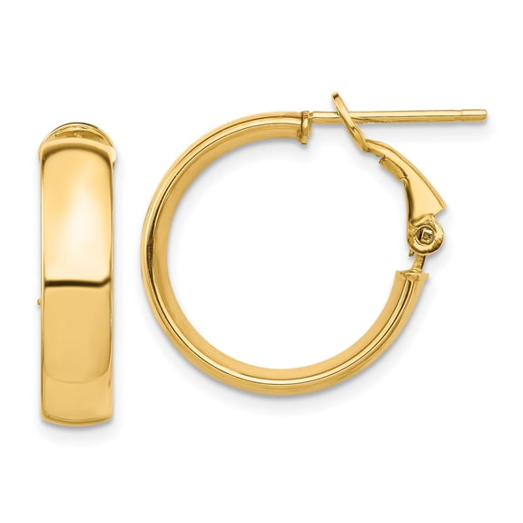 14k Yellow Gold Hoop Earrings for Women, Polished Finish, Medium Plain Hoops, Classic Minimalist Jewelry, Timeless Fashion Style for Everyday and Formal Wear