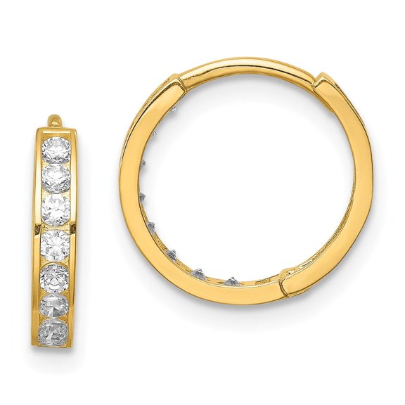 14k Yellow Gold Hoop Earrings for Women with Round Cubic Zirconia, Channel Set Classic Polished Style, Fine Jewelry for Everyday Wear and Special Occasions