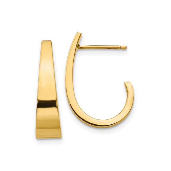 14k Yellow Gold Hoop Earrings for Women, Sleek Polished Minimalist Design, Modern Curved Style, Timeless Everyday Fine Jewelry for Elegant Fashion Wear