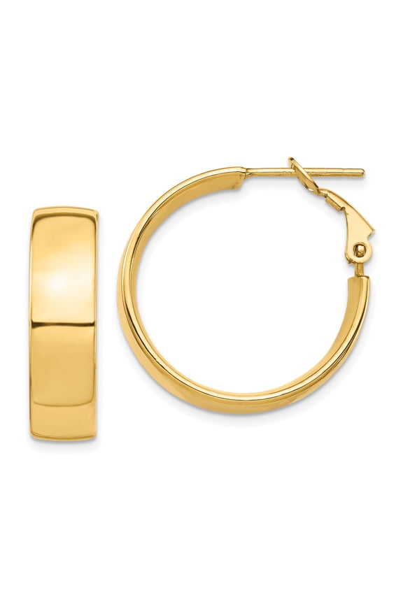 14k Yellow Gold Hoop Earrings for Women, Smooth High Polish Medium Hoops with Hinged Closure, Classic Fine Jewelry for Everyday Wear or Formal Occasions