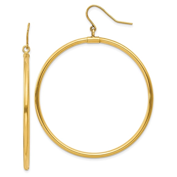 14k Yellow Gold Hoop Earrings for Women, Large Round Dangle Design with Polished Finish, Minimalist Lightweight Jewelry for Everyday or Formal Wear
