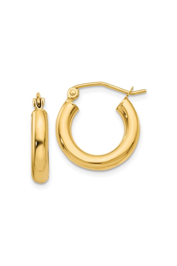 14k Yellow Gold Hoop Earrings for Women, Medium-Thick Polished Hoops with Smooth Finish and Snap Closure, Classic Elegant Everyday Jewelry Accessory