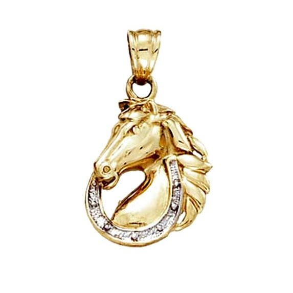 14k Yellow Gold Horse Head Horse Shoe Pendant Necklace Pendant for Women - 3.3 Grams