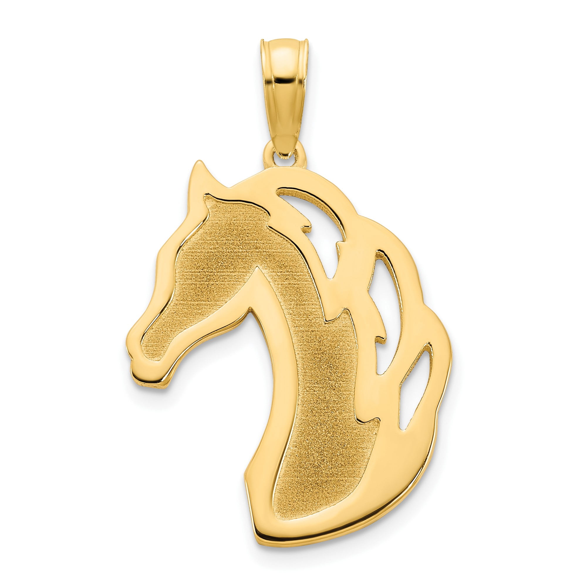 14k Yellow Gold Horse Head Pendant for Women or Unisex, Polished and Textured Equestrian Jewelry, Western Style Animal Necklace Symbolizing Strength and Grace, 1 Inch