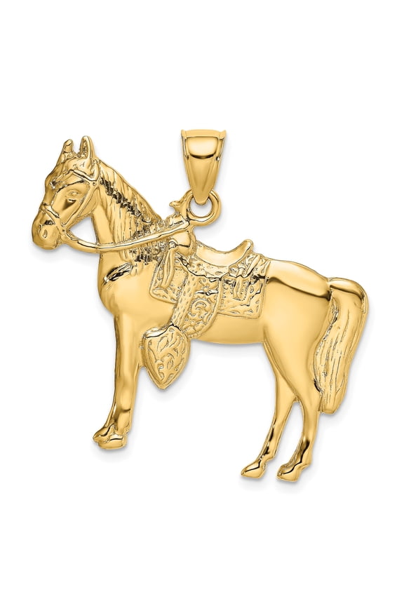 14k Yellow Gold Horse Pendant with Saddle and Bridle, Western Equestrian Charm for Women or Unisex, Cowboy Rodeo Ranch Necklace Symbolizing Strength and Freedom