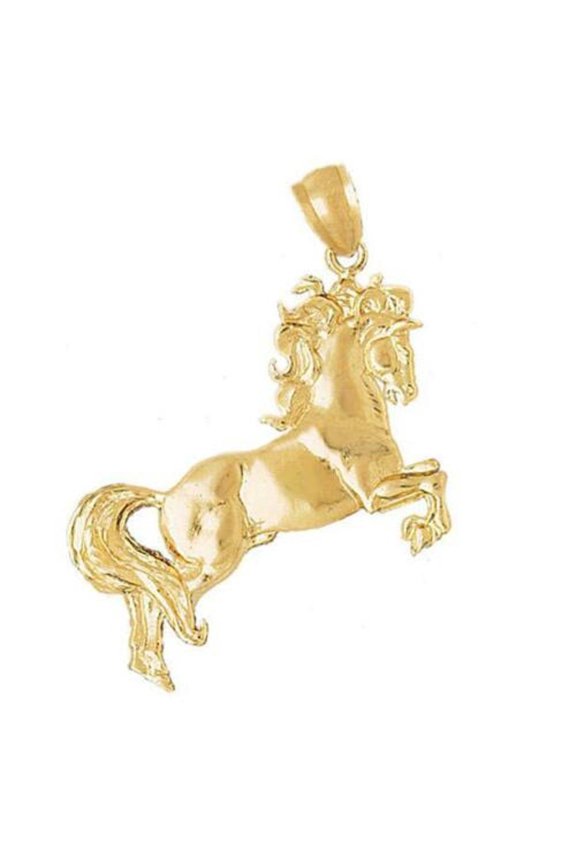 14k Yellow Gold Horse Stallion Pendant, Made in USA