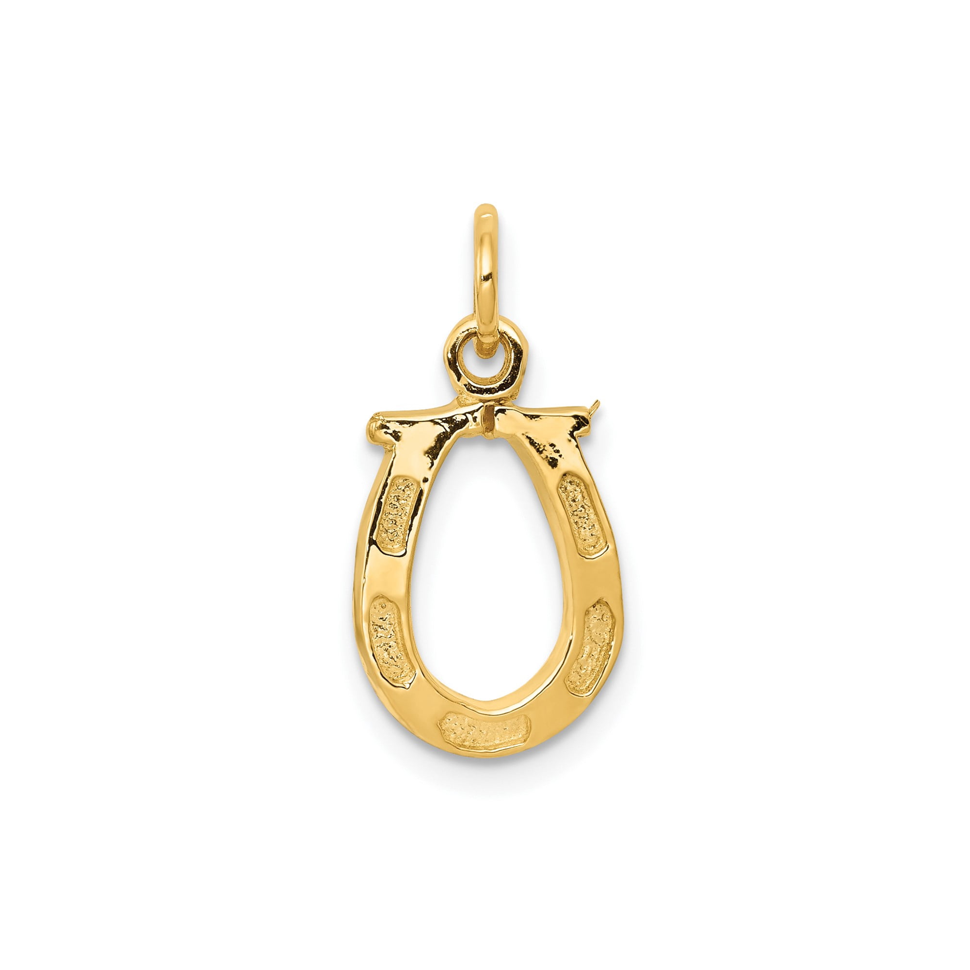 14k Yellow Gold Horseshoe Pendant Charm, Textured Polished Lucky Equestrian Jewelry