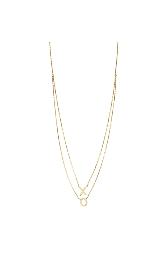 KoolJewelry 14k Yellow Gold Hugs and Kisses Layered Adjustable Length Necklace (adjusts to 17" or 18")