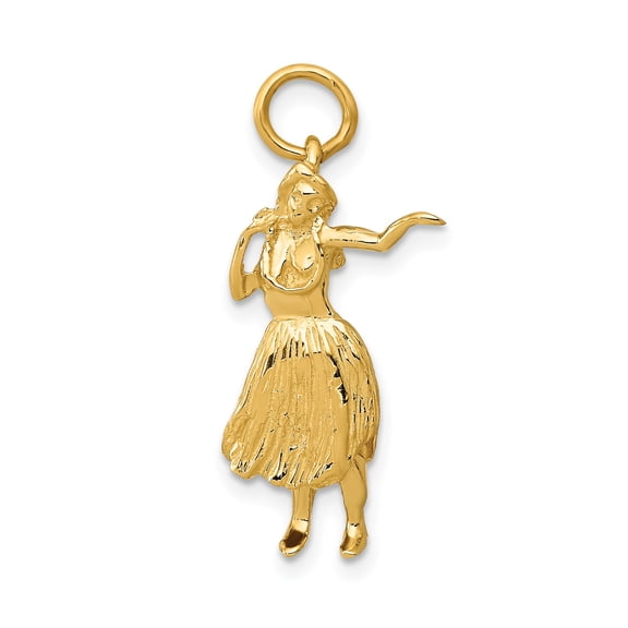 14k Yellow Gold Hula Dancer Pendant for Women, Hawaiian Charm with Grass Skirt, Tropical Island Jewelry, Cultural Beach Pendant, Travel Style Gold Accessory
