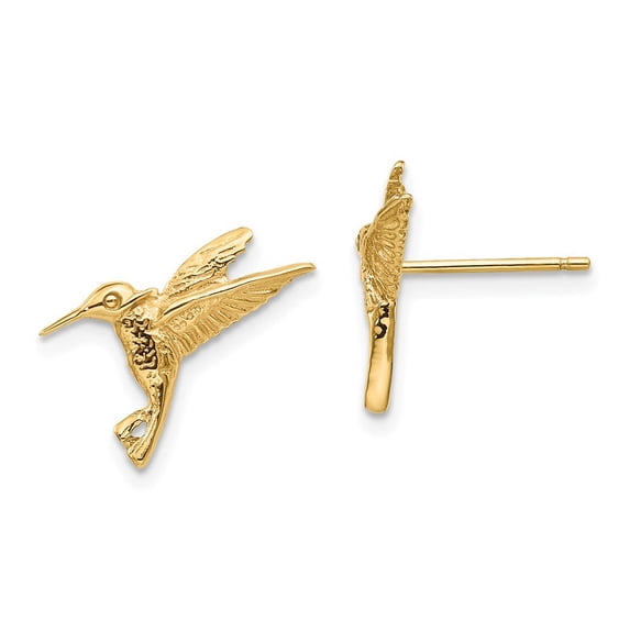 14k Yellow Gold Humming Bird Post Earrings - 1.6 Grams - Measures 13x16mm Wide