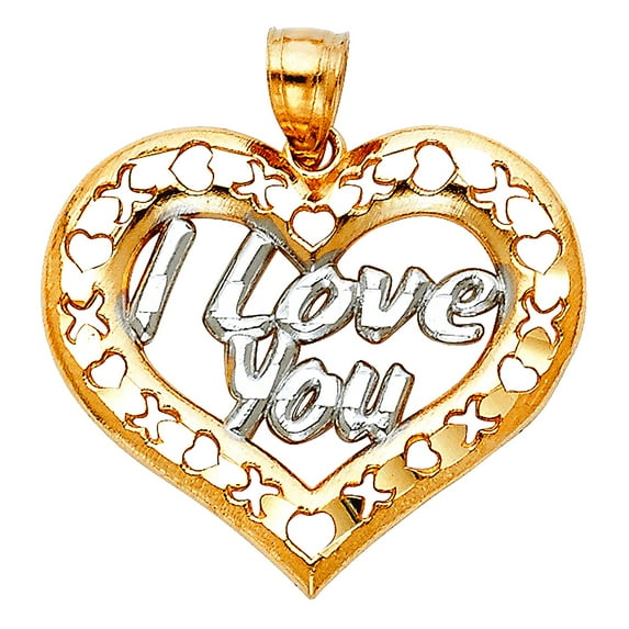 14k Yellow Gold I Love You Heart Pendant Necklace 26x23mm Pendant for Women - 1.9 Grams