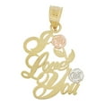thumbnail image 1 of 14k Yellow Gold, I Love You Rose Flower Pendant Charm Script Text 18mm NO Necklace, 1 of 7