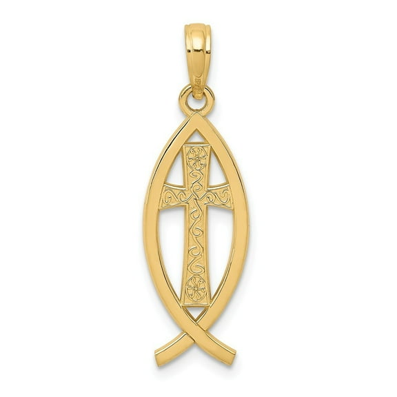 14k Yellow Gold Ichthus Fish Pendant - .8 Grams - Measures 29.3x9.3mm