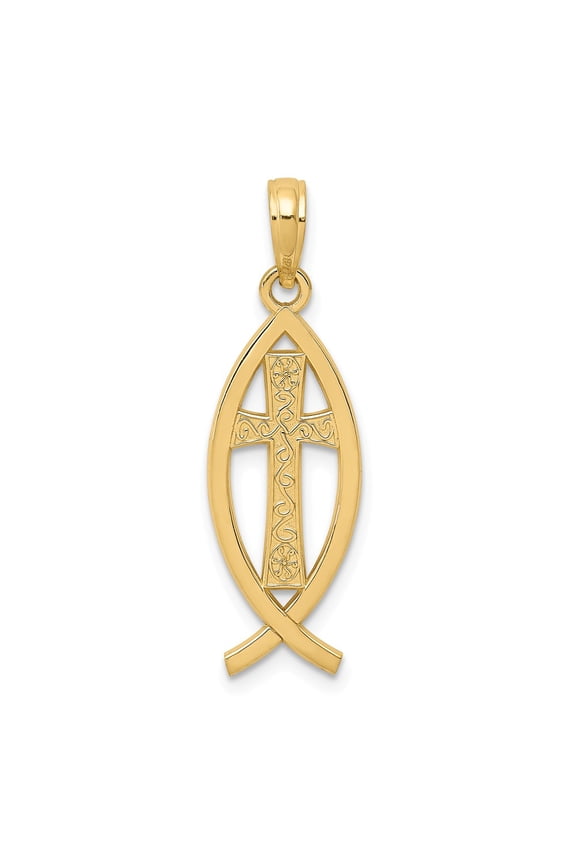 14k Yellow Gold Ichthus Fish Pendant Charm