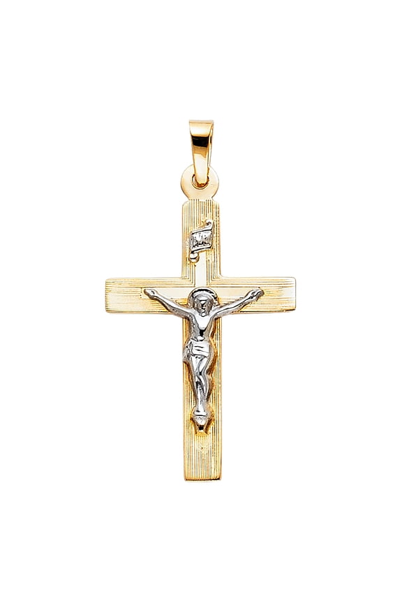 14k Yellow Gold In God We Trust Traditional Crucifix Cross Pendant Wood Charm Jewelry Female Unisex