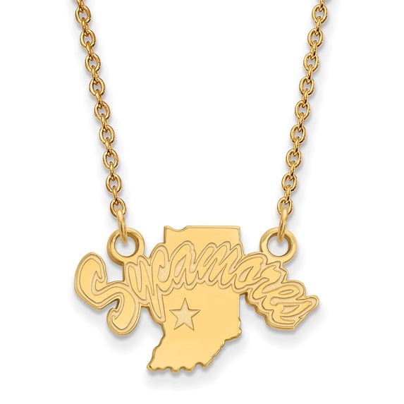 14k Yellow Gold Indiana State Small Sycamores Pendant Necklace