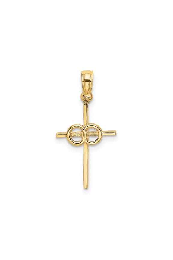 14k Yellow Gold Infinity Cross Pendant Necklace for Men and Women with Interlocking Rings Religious Jewelry Minimalist Design Symbolizing Faith Unity and Love Devotion