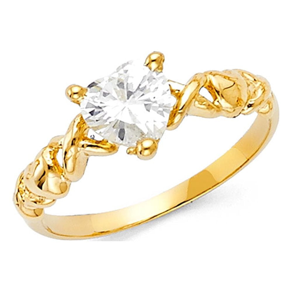 GemApex Infinity Heart Ring, CZ Solid 14k Yellow Gold Band, Twisted ...