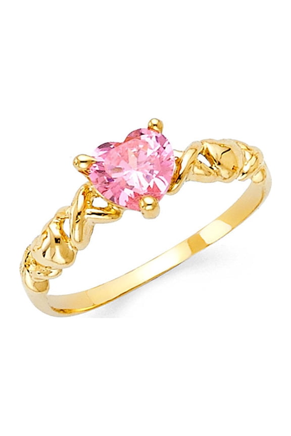 14k Yellow Gold Infinity Heart Ring Pink CZ Love Band Twisted Style Promise Ring Fancy Size 5