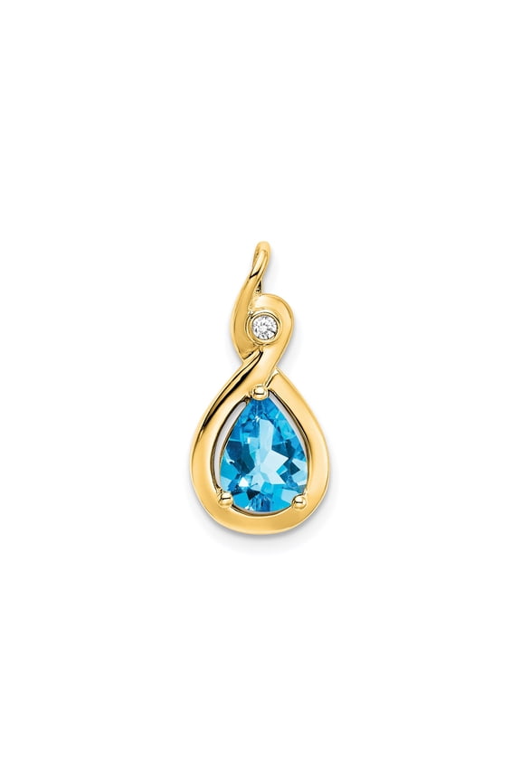 14k Yellow Gold Infinity Pendant Necklace for Women with Pear Blue Topaz and Diamond Accent, Elegant Fine Jewelry Symbolizing Eternal Love and Beauty for Anniversary or Everyday Wear