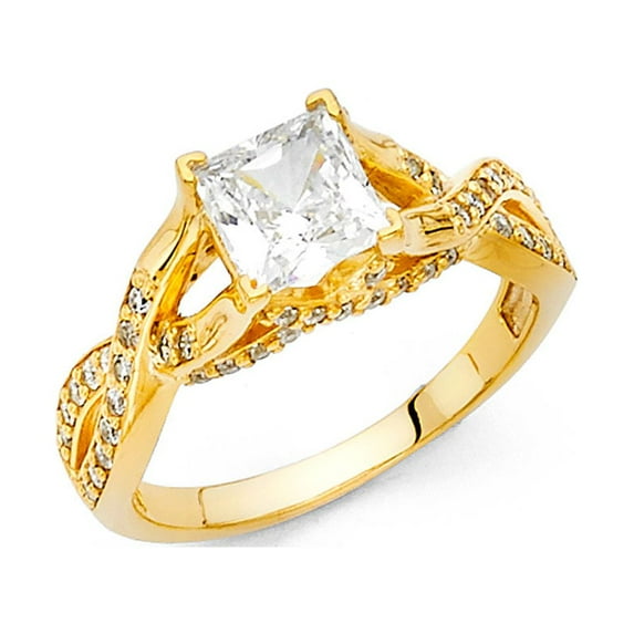 14k Yellow Gold Infinity Princess CZ Engagement Ring Anniversary Infinity CZ Band Side Stones Size 9