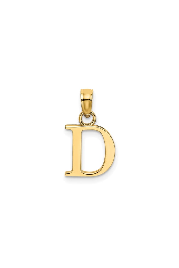 14k Yellow Gold Initial D Pendant Charm for Women, Polished Block Letter Design, Monogram Necklace Accent, Personalized Alphabet Jewelry for Daily Wear