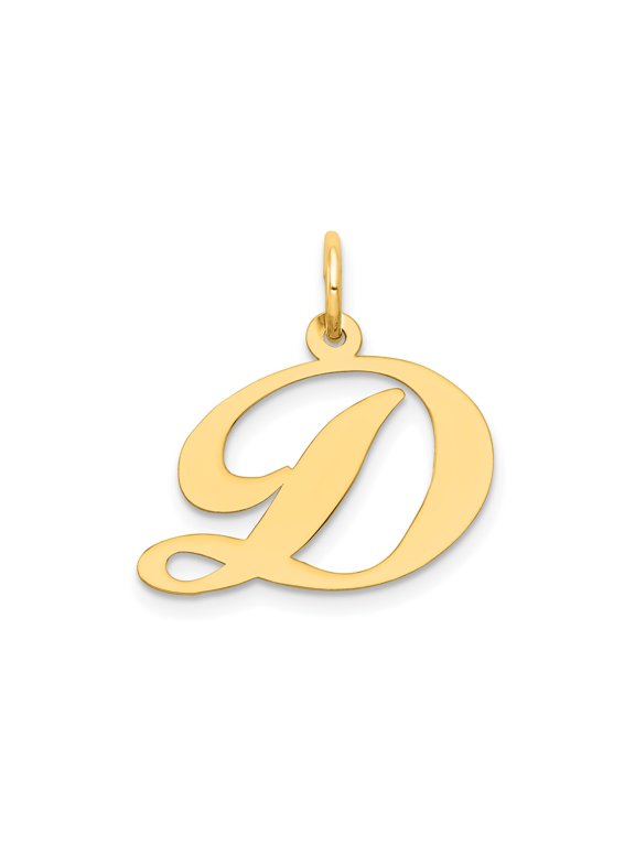 14k Yellow Gold Initial D Pendant Charm, Polished Script Monogram for Women
