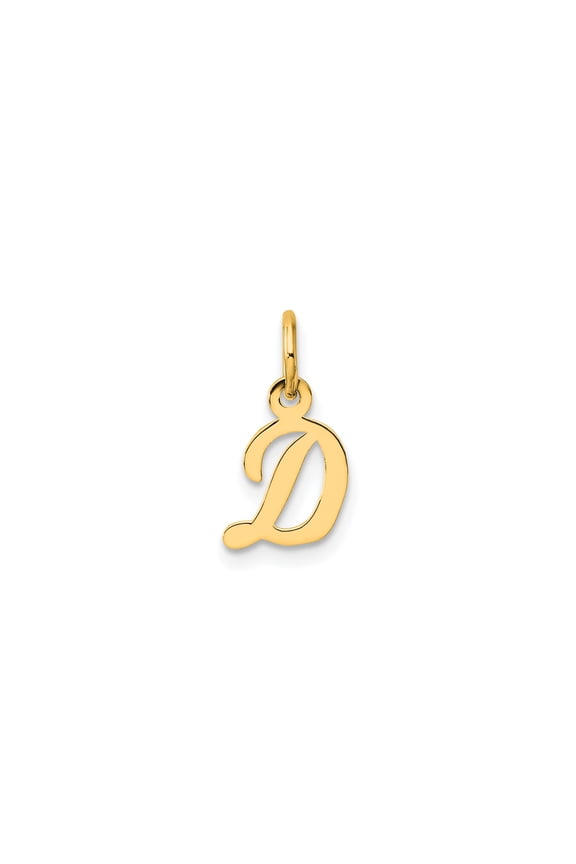 14k Yellow Gold Initial D Pendant for Women, Script Letter Charm with Polished Finish, Alphabet Monogram Jewelry for Necklace, Minimalist Stackable Identity Accessory
