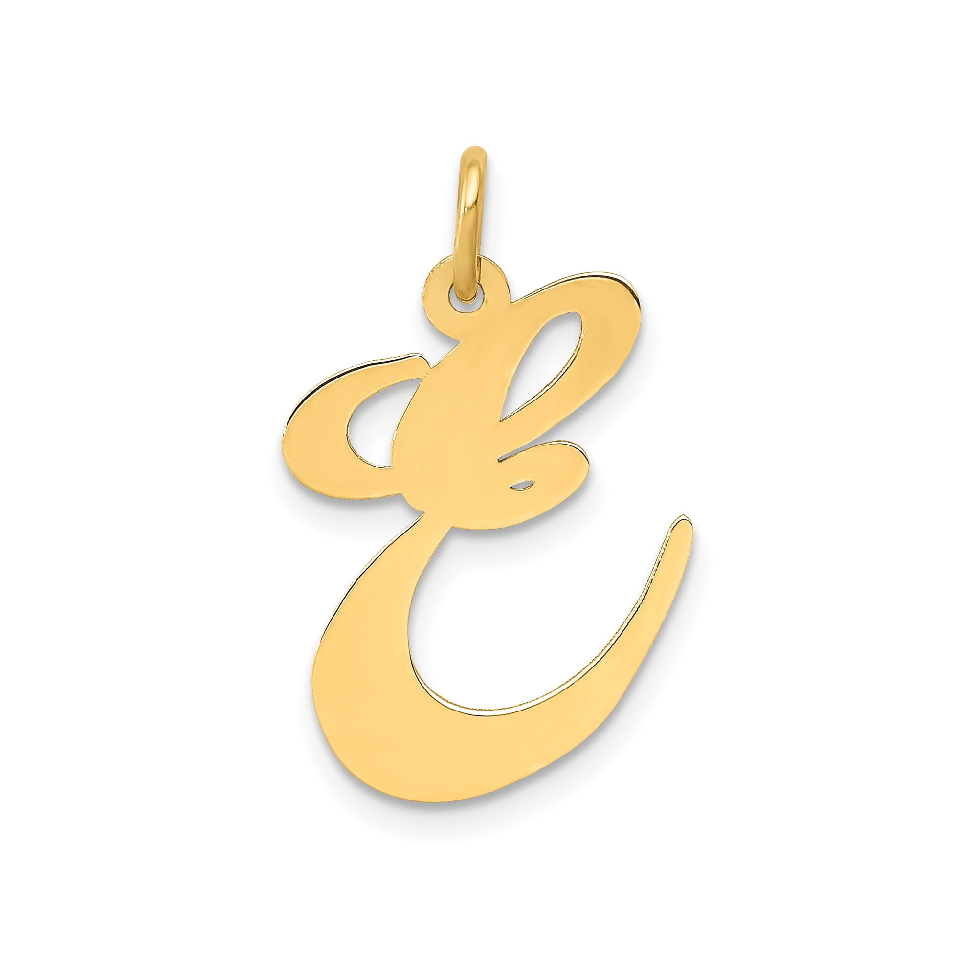 14k Yellow Gold Initial E Pendant for Women, Cursive Letter Necklace ...