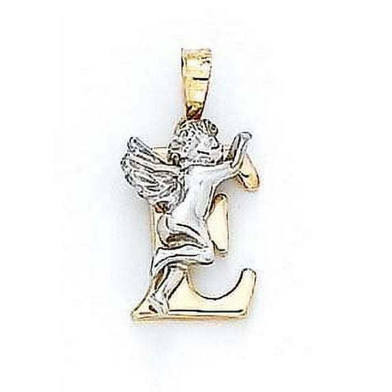 14k Yellow Gold Initial E with Angel Pendant 3/4 Inch Long - 1.8 Grams