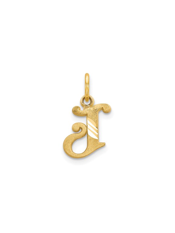 14k Yellow Gold Initial J Pendant Charm, Diamond-Cut Monogram Letter
