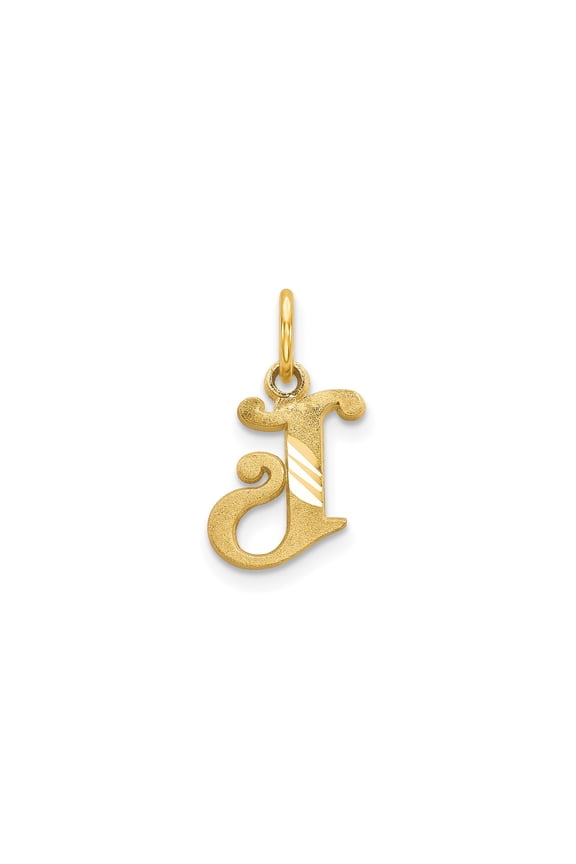 14k Yellow Gold Initial J Pendant Charm, Diamond-Cut Monogram Letter