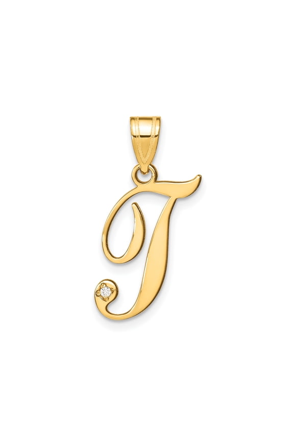 14k Yellow Gold Initial J Pendant for Women, Cursive Script Letter with Diamond Accent, Monogram Necklace, Fine Personalized Jewelry for Anniversary or Everyday Wear