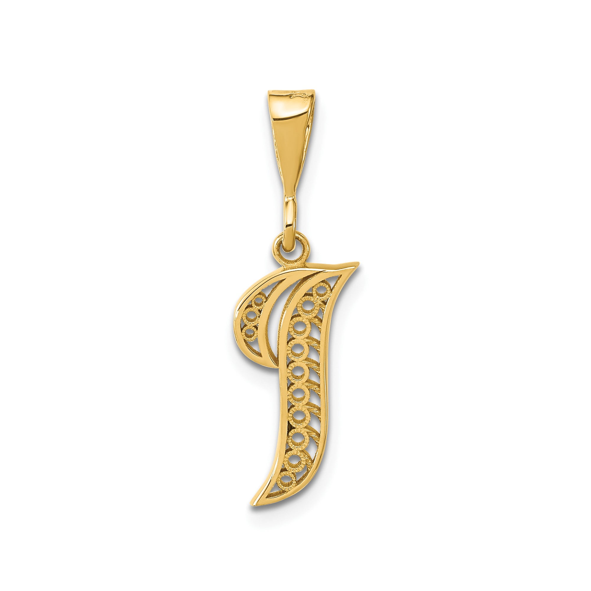 14k Yellow Gold Initial J Pendant for Women, Filigree Script Letter ...