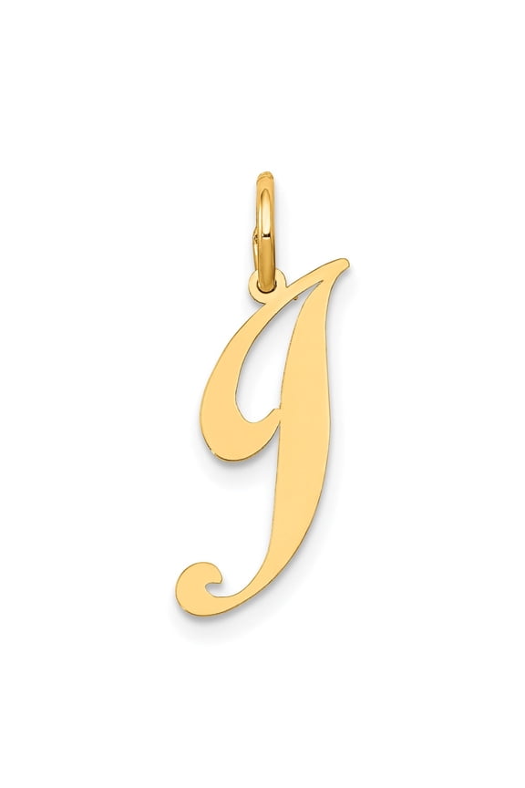 14k Yellow Gold Script Initial J Pendant Charm, Polished Monogram Letter for Women