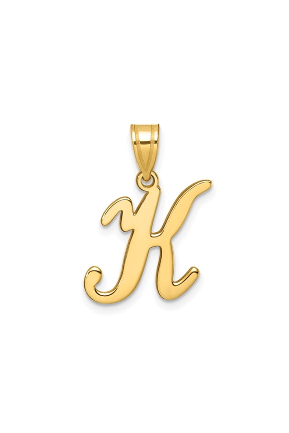 14k Yellow Gold Initial K Pendant for Women, Cursive Script Monogram Necklace Charm with Polished Finish, Dainty Personalized Alphabet Jewelry for Name Identity