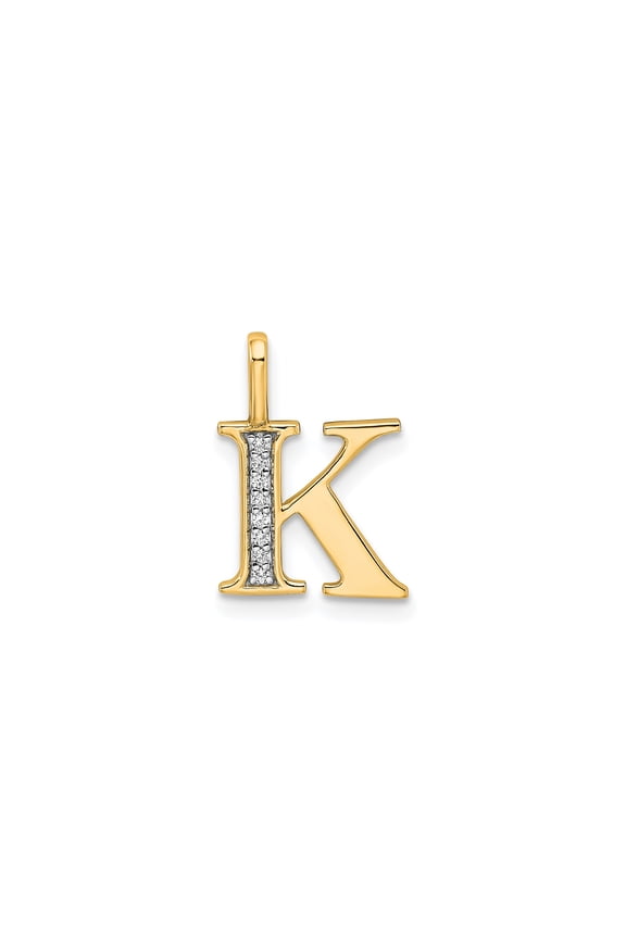 14k Yellow Gold Initial K Pendant for Women with Vertical Diamond Accents, Block Letter Style, Fine Monogram Necklace, Personalized Jewelry Symbol of Elegance and Identity