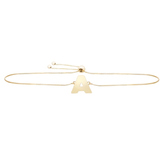 14k Yellow Gold Initial Letter A Friendship Adjustable Bracelet, 9.25"